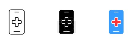 Illustration for A smartphone with a plus icon on a white background. Vector set of icons in line, black and colorful styles isolated. - Royalty Free Image