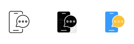 Illustration for A vector file with an image of a phone and a speech bubble, representing messages. Vector set of icons in line, black and colorful styles isolated. - Royalty Free Image