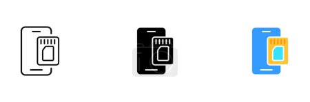 Téléchargez les illustrations : Fichier image d'un smartphone avec une icône d'une carte SIM sur son écran. Ensemble vectoriel d'icônes disponibles dans les styles ligne, noir et coloré, tous isolés. - en licence libre de droit