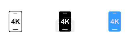 Illustration for A file with an image of a phone displaying an 4K icon in the corner of the screen. The phone is sleek and modern. Vector set of icons in line, black and colorful styles isolated. - Royalty Free Image