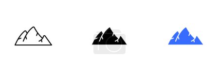 Téléchargez les illustrations : Une icône minimaliste de la montagne, représentant simplicité, tranquillité et tranquillité. Ensemble vectoriel d'icônes en ligne, noir et styles colorés isolés. - en licence libre de droit