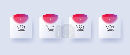 Illustration for Shopping cart icon set. Metal cart with wheels and a handle, used for transporting groceries. Shopping concept. Glassmorphism style. Vector line icon for Business and Advertising - Royalty Free Image