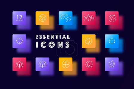 Illustration for Leaves icon set. Illustration of various types of leaves, including shapes and colors found in nature. Nature concept. Glassmorphism style. Vector line icon for Business and Advertising - Royalty Free Image