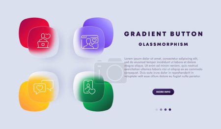 Illustration for Dating website icon set. Illustration of an online platform for meeting and connecting. Online dating concept. Glassmorphism style. Vector line icon for Business and Advertising - Royalty Free Image