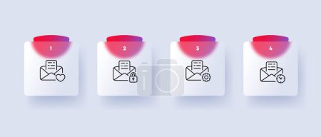 Illustration for Letter icon set. Symbolizing electronic mail or email. The illustration may include additional elements. Mail concept. Glassmorphism style. Vector line icon for Business and Advertising - Royalty Free Image