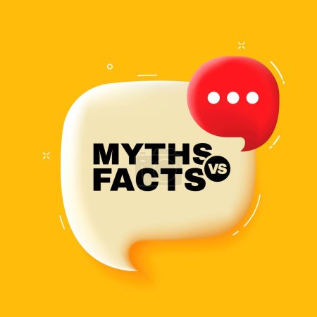 Illustration for Myths vs facts. Speech bubble with Myths vs facts text. 3d illustration. Pop art style. Vector line icon for Business and Advertising - Royalty Free Image