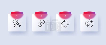 Illustration for Puzzle icon set. Puzzle pieces may be shown in various colors and sizes, with or without a background image. Game concept. - Royalty Free Image