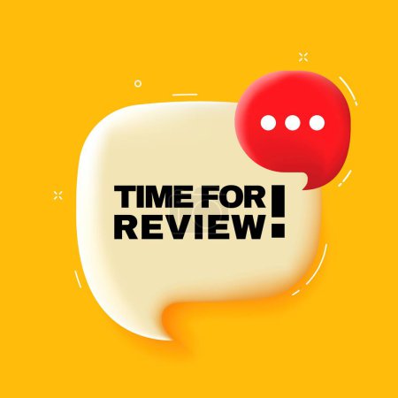 Illustration for Time for review. Speech bubble with Time for review text. 3d illustration. Pop art style. Vector line icon for Business and Advertising - Royalty Free Image