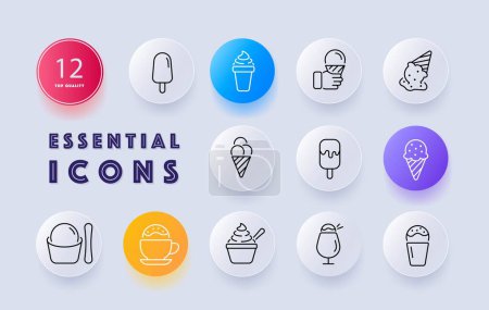 Illustration for Ice cream in a cone icon set. Sweet dessert concept. Neomorphism style. Vector line icon for Business - Royalty Free Image