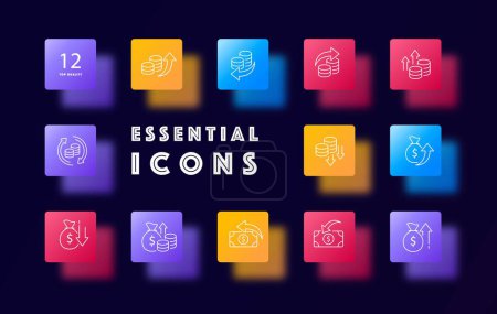 Illustration for Coin icon set. Currency, wealth, value, history. Money concept. Glassmorphism style. Vector line icon for Business and Advertising - Royalty Free Image