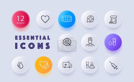 Illustration for Medical symbol icon set. Healthcare and healing concept. Neomorphism style. Vector line icon for Business and Advertising - Royalty Free Image