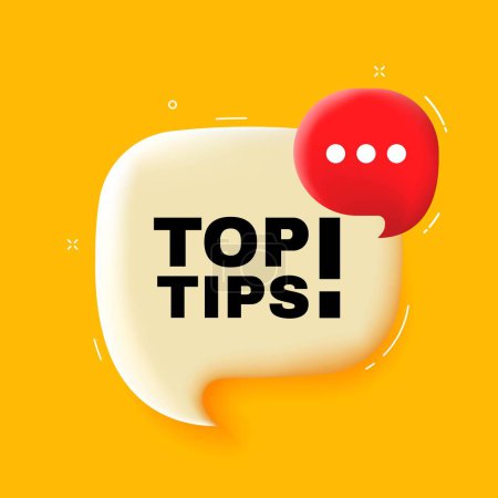 Illustration for Top tips. Speech bubble with Top tips text. 3d illustration. Pop art style. Vector line icon for Business and Advertising - Royalty Free Image