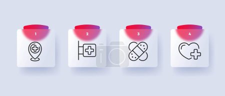 Illustration for Medical treatment icon set. A person receiving medical treatment. Healthcare concept. Glassmorphism style. Vector line icon for Business and Advertising - Royalty Free Image