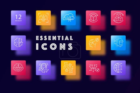 Illustration for Digital transformation icon set.. A visual representation of the process of digitization and modernization. Technology concept. Glassmorphism style. Vector line icon for Business and Advertising - Royalty Free Image