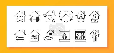 Illustration for Stay at home icon set. Public health message encouraging people to stay at home and practice social distancing during. Pandemic concept. Vector line icon for Business and Advertising - Royalty Free Image