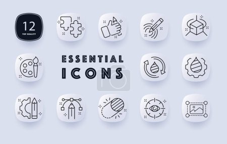 Illustration for Photo editing icon set. A visual representation of the process of manipulating and enhancing digital images. Software concept. Neomorphism style. Vector line icon for Business and Advertising - Royalty Free Image