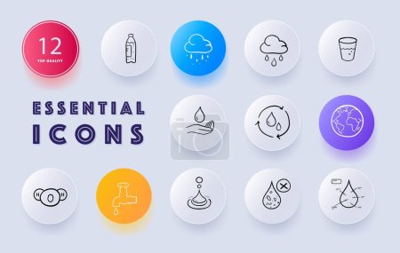 Illustration for H2O icon set. A visual representation of the chemical formula. Water concept. Neomorphism style. Vector line icon for Business and Advertising - Royalty Free Image