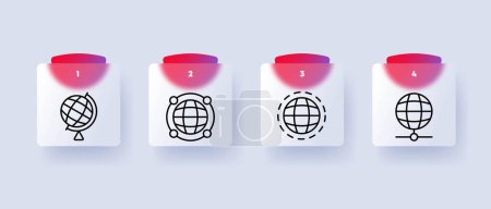 Illustration for Globe icon set. A visual representation of the Earth, a spherical planet that is divided into continents. Planet. Glassmorphism style. Vector line icon for Business and Advertising - Royalty Free Image