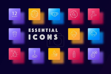 Illustration for H2O icon set. A visual representation of the chemical formula. Water. Neomorphism style. Vector line icon for Business and Advertising - Royalty Free Image
