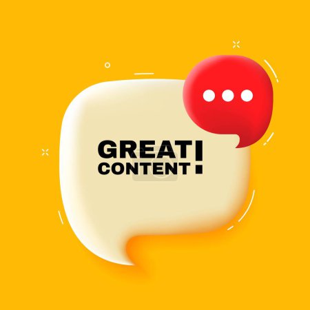 Illustration for Great content. Speech bubble with Great content text. 3d illustration. Pop art style Vector line icon for Business and Advertising - Royalty Free Image