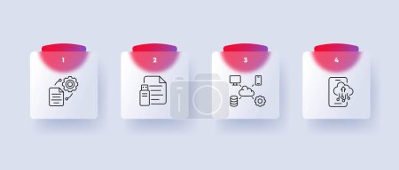 Illustration for Cloud storage. Secure data storage, remote accessibility, backup, synchronization, convenience. Data protection. Glassmorphism style. Vector line icon for Business and Advertising - Royalty Free Image
