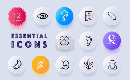Illustration for AIDS treatment icon set. Medical care, antiretroviral therapy, support, prevention, education. Medical care. Neomorphism style. Vector line icon for Business and Advertising - Royalty Free Image