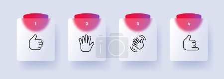 Illustration for Sign language communication icon set. Hand gestures, deaf culture, expression. Communication. Glassmorphism style. Vector line icon for Business and Advertising - Royalty Free Image