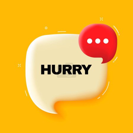 Illustration for Hurry. Speech bubble with Hurry text. 3d illustration. Pop art style. Vector line icon for Business - Royalty Free Image