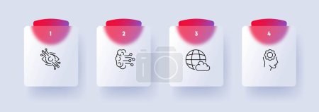 Illustration for Biometric data icon set. Fingerprint, iris scan, facial recognition, unique identifiers. Privacy. Glassmorphism style. Vector line icon for Business and Advertising - Royalty Free Image