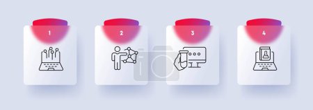 Illustration for Scientific research online icon set. Virtual laboratories, data analysis, collaboration. Knowledge. Glassmorphism style. Vector line icon for Business and Advertising - Royalty Free Image