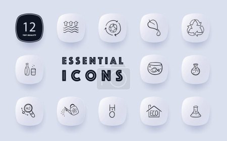 Illustration for Eco-friendly products icon set. Sustainable packaging, organic ingredients, environmentally conscious. Eco. Neomorphism style. Vector line icon for Business and Advertising - Royalty Free Image