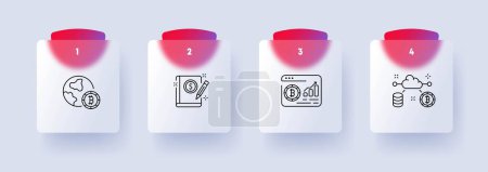 Illustration for Cryptocurrency icon set. Digital currency, blockchain technology, decentralized transactions. Financial. Glassmorphism style. Vector line icon for Business and Advertising - Royalty Free Image