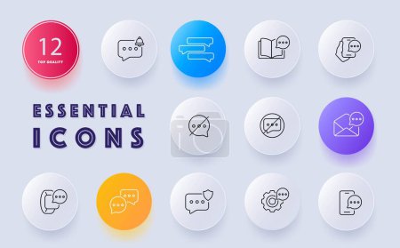Illustration for Online communication icon set. Social networking, messaging apps. Online communities. Neomorphism style. Vector line icon for Business and Advertising - Royalty Free Image