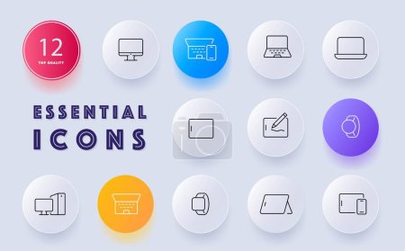 Illustration for Gadgets icon set. Technology devices, electronic gadgets, innovation, convenience. Digital. Neomorphism style. Vector line icon for Business and Advertising - Royalty Free Image