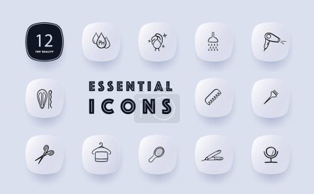 Illustration for Hairstyle icon set. Hair styling, hairdo, hair design, fashion, personal expression. Grooming. Neomorphism style. Vector line icon for Business and Advertising - Royalty Free Image