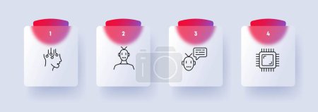 Illustration for Artificial intelligence icon set. Intelligent machines, cognitive computing, data analysis, automation. Machine learning. Glassmorphism style. Vector line icon for Business and Advertising - Royalty Free Image