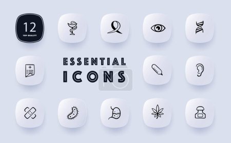 Illustration for AIDS treatment icon set. Medical care, antiretroviral therapy, support. Quality of life. Neomorphism style. Vector line icon for Business and Advertising - Royalty Free Image