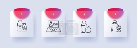 Illustration for Liquid soap icon set. Hand hygiene, moisturizing, foaming, gentle cleansing. Cleanliness. Glassmorphism style. Vector line icon for Business and Advertising - Royalty Free Image