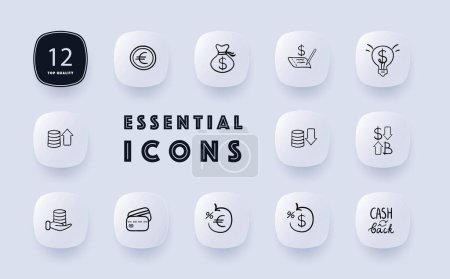 Illustration for Finance icon set. Money management, investments, budgeting. Financial planning. Neomorphism style. Vector line icon for Business and Advertising - Royalty Free Image