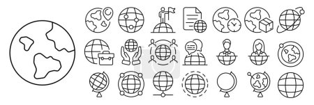 Illustration for Set of Earth planet icons. Illustrations depicting Earth in various styles, perspectives, and color schemes, representing global concepts, environmental awareness. - Royalty Free Image