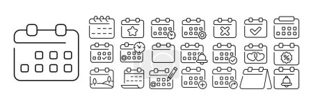 Illustration for Set of alarm clock icons. Illustrations featuring various alarm clock designs and styles, ringing bells. - Royalty Free Image