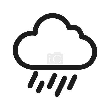 Téléchargez les illustrations : Icône de dessin animé nuage avec des gouttes de pluie. Une joyeuse illustration nuageuse avec des gouttes de pluie qui en tombent, évoquant l'imagerie d'averses de pluie. - en licence libre de droit