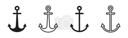 Illustration for Set of anchor icons. A collection of icons representing anchors, typically used to symbolize stability, strength. - Royalty Free Image