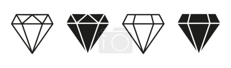 Ilustración de Conjunto de iconos de diamantes. Una colección de iconos que representan diamantes, que son ampliamente reconocidos como símbolos de lujo, elegancia. - Imagen libre de derechos