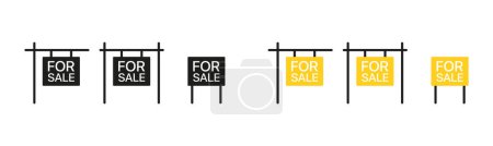 Illustration for Set of For Sale icons. A collection of icons specifically designed to indicate items or products that are available for sale. These icons can be used in e-commerce platforms. - Royalty Free Image