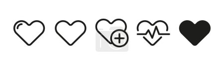 Téléchargez les illustrations : Ensemble d'icônes du cœur. Une collection d'icônes représentant des cœurs, universellement reconnus comme des symboles d'amour, d'affection et d'émotions. Ces icônes peuvent être utilisées pour représenter l'amour, la romance. - en licence libre de droit
