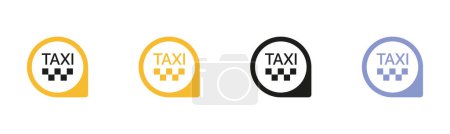 Illustration for Set of taxi icons. A versatile collection of icons representing taxis and taxi-related concepts. These icons can be used to symbolize transportation, ride-hailing services. - Royalty Free Image