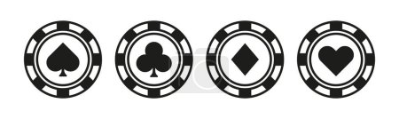 Téléchargez les illustrations : Ensemble d'icônes de jetons de poker. Une collection d'icônes représentant des jetons de poker utilisés dans les jeux de cartes et les jeux d'argent. Ces icônes peuvent être utilisées pour symboliser les casinos, les salles de poker. - en licence libre de droit