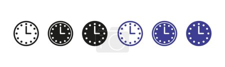 Ensemble d'icônes d'horloge. Une collection d'icônes représentant des horloges et des concepts liés au temps. Ces icônes peuvent être utilisées pour symboliser la gestion du temps, les horaires.