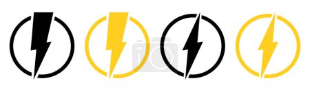 Ilustración de Conjunto de iconos del rayo. Una colección de iconos que representan relámpagos y conceptos relacionados, simbolizando el poder, la energía, la velocidad, la electricidad y la intensidad. - Imagen libre de derechos